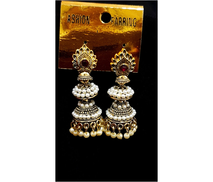 Strabella B7-01 Stylish and Elegant Oxidised Beaded Jhumukka for Women - Gold and White - Zoom Image