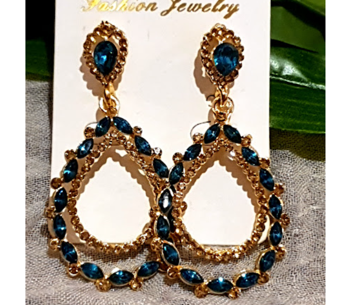 Strabella ER2-06a Beautiful Stoned Earrings for Women - Blue and Golden - Zoom Image