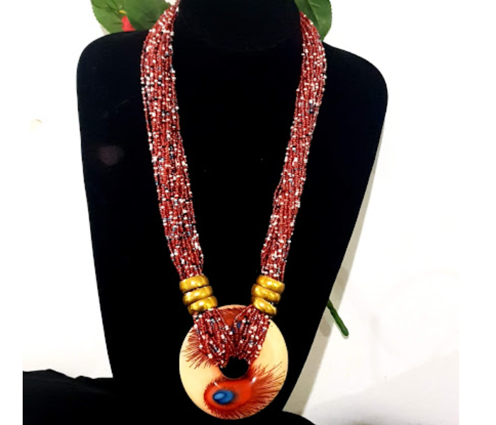 Strabella NC3-03c Beautiful Layered Beaded Necklace With Pendant for Women - Red - Zoom Image