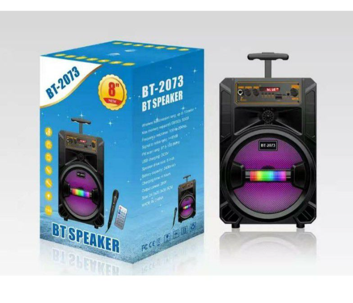 Generic BT-2073 8 Inch LED Portable Super Bass Bluetooth Speaker with USB TF LED Light with Mic - Black - Zoom Image 1