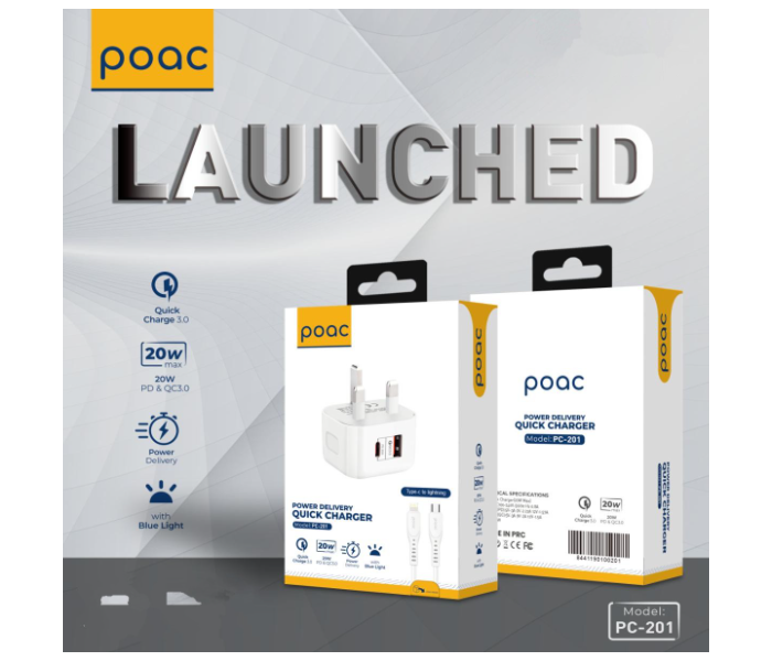 Poac PC-201 20 Watts Fast PD Charger Lightning - White - Zoom Image 3