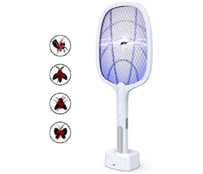 1200mAh Rechargeable Handheld Electric Insect Killer Racket Bat with UV Light Lamp and USB Charging Base - White - Zoom Image 2