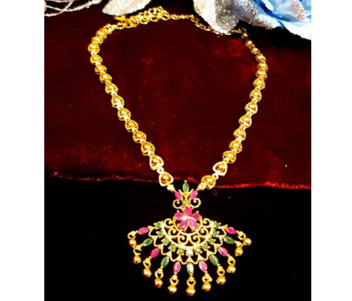 Strabella NC2-28 Beautiful Gold Plated Necklace With Ad Stones for Women - Gold and Pink - Zoom Image