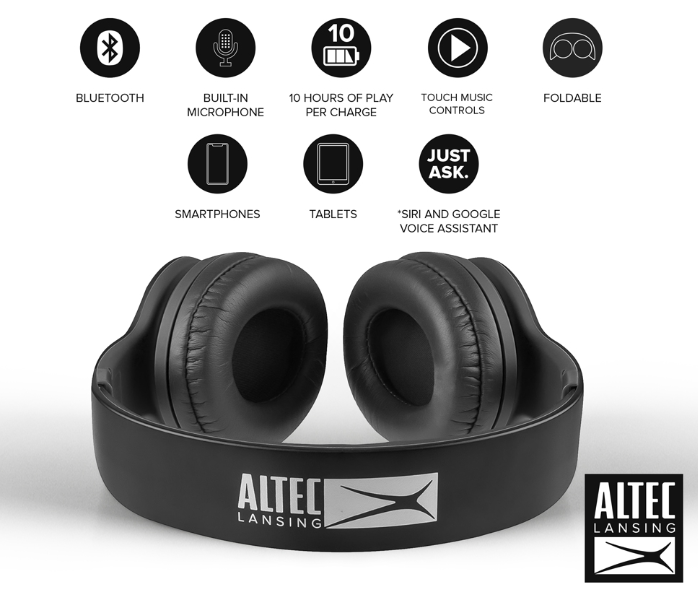 Altec Lansing MZX301-BLK-WG Bluetooth Over-Ear Headphone - Black - Zoom Image 2