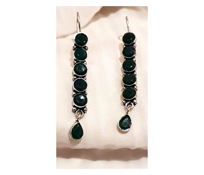 Strabella B4-03b German Silver Earring with Stone for Women - Green - Zoom Image