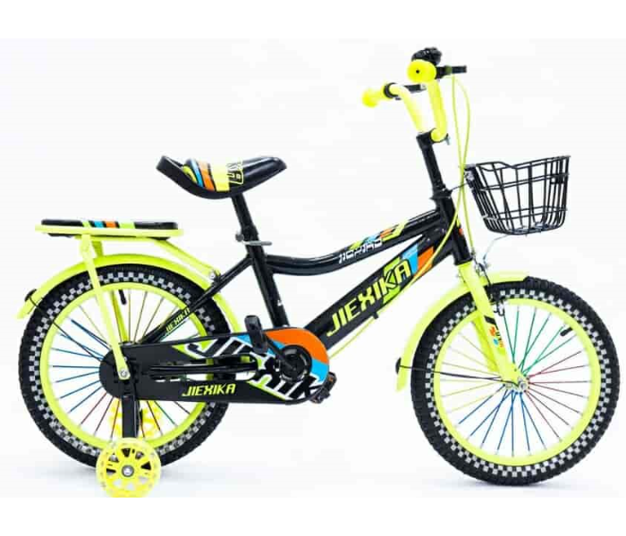 TYNS16 16 Inch Fast Rolling Bicycle with Training Wheels and Basket - Black and Green - Zoom Image