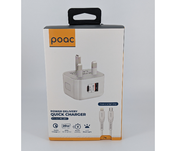 Poac PC-201 20 Watts Fast PD Charger Lightning - White - Zoom Image 2