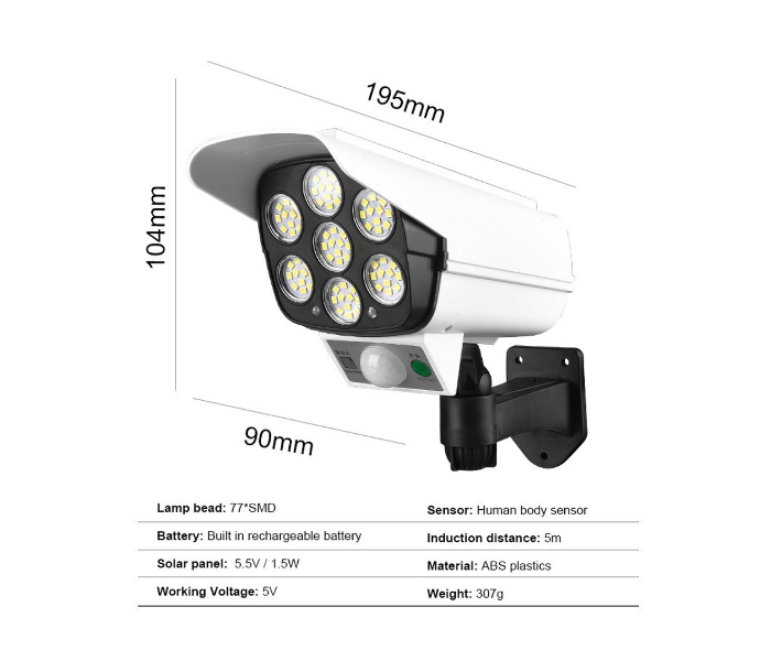 3 Modes Motion Sensor Solar Simulation Camera Wall Lamp Remote Control Outdoor Wall Light - White and Black - Zoom Image 7