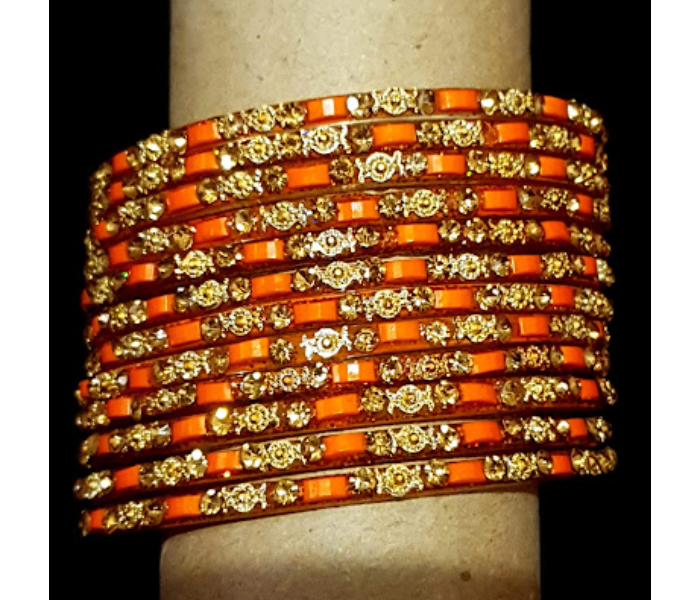 Strabella BL18-4 Beautiful 2.3 Designer Glass Bangles for Women - Orange - Zoom Image