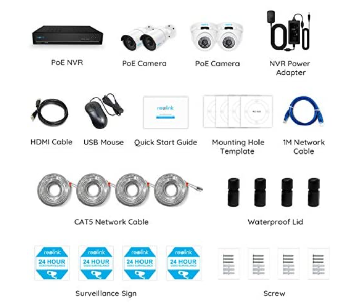 Reolink RL-2C820A-2C810A-N410 8MP Super HD PoE 4 Camera and 4K 2TB NVR and HDMI Wire Charger and Mouse  - Zoom Image 2