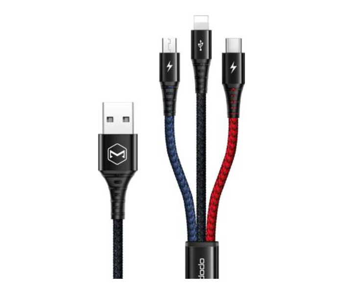 Mcdodo CA-6220 Armor Series 3 In 1 Lightning Micro USB and 1.2m Type-C Cable - Black - Zoom Image