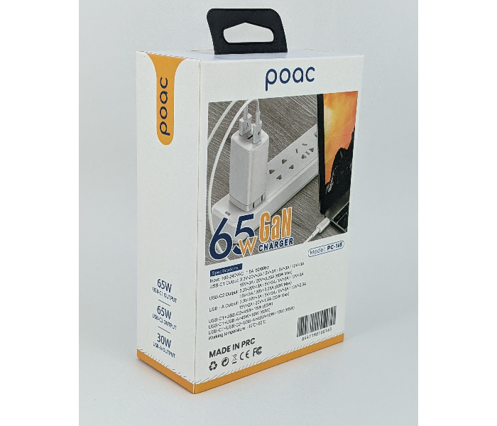 Poac PC-165 65 Watts Gan Quick Charger - White - Zoom Image 5