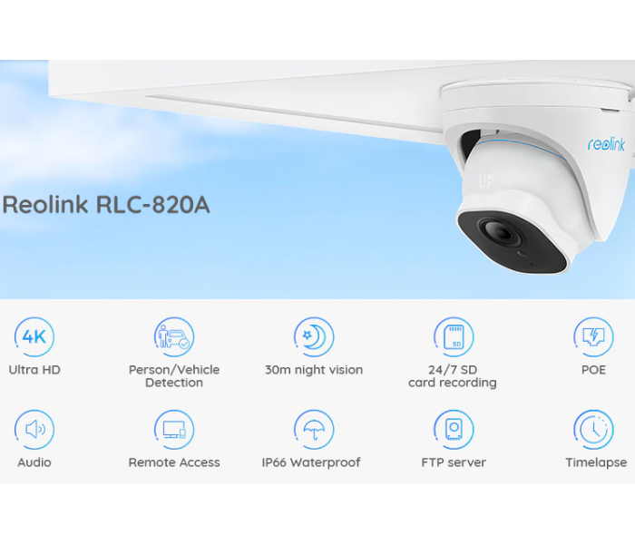 Reolink RLC-820A 8 MP 4K POE and Vehicle Detection IP Outdoor Camera - White - Zoom Image 5