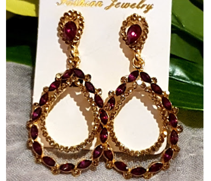 Strabella ER2-06c Beautiful Stoned Earrings for Women - Purple and Golden - Zoom Image