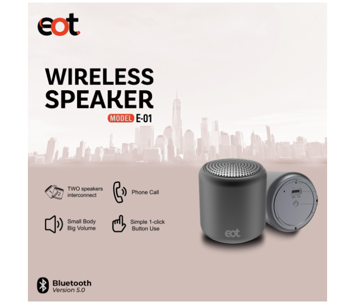 Eot E-01 Portable Wireless Mini Speaker Bluetooth - Grey - Zoom Image 2