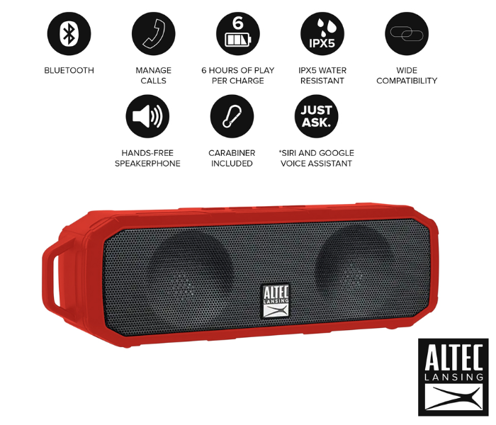 Altec Lansing IMW340N-RED Fury Wireless Speaker - Red - Zoom Image 2