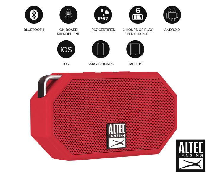 Altec Lansing IMW258N-DR Mini H2O 3 Rugged Bluetooth Speaker - Dark Red - Zoom Image 2