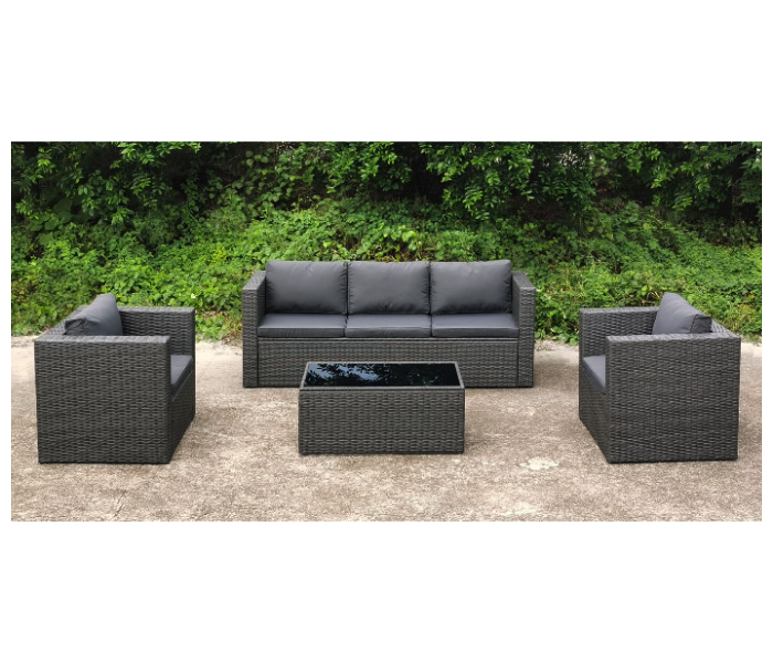 Portable CE70426-4 4 Pieces Durable Rattan Corner Cushion Sofa Set with Table - Black - Zoom Image