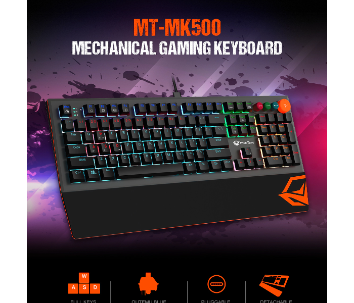 Meetion MT-MK500 Mechanical RGB Backlit Gaming Keyboard with Type C Cable - Black - Zoom Image 2