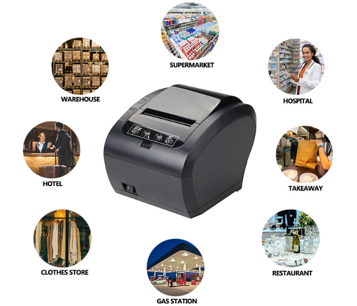 Zywell XP303 USB LAN Thermal Printer for POS Receipt - Black - Zoom Image 2