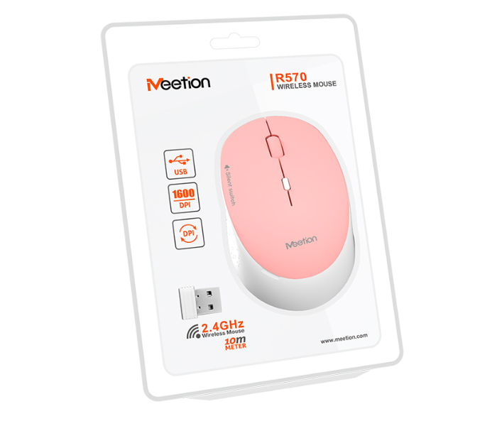 Meetion MT-R570 2.4Ghz Wireless Mouse 4 Buttons 5 Colors Silent Portable And Great For Laptops - Pink - Zoom Image 8