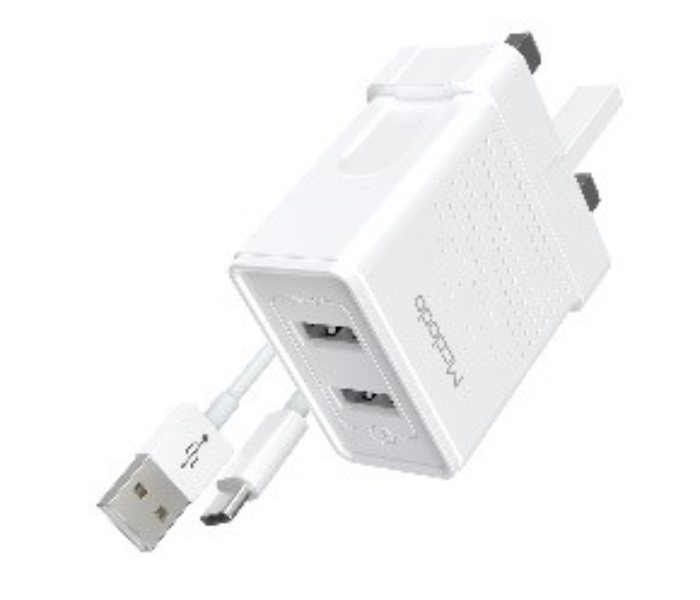 Mcdodo HCH-5722 Dual USB Charger and 1m Lightning Cable Travel Set - White - Zoom Image