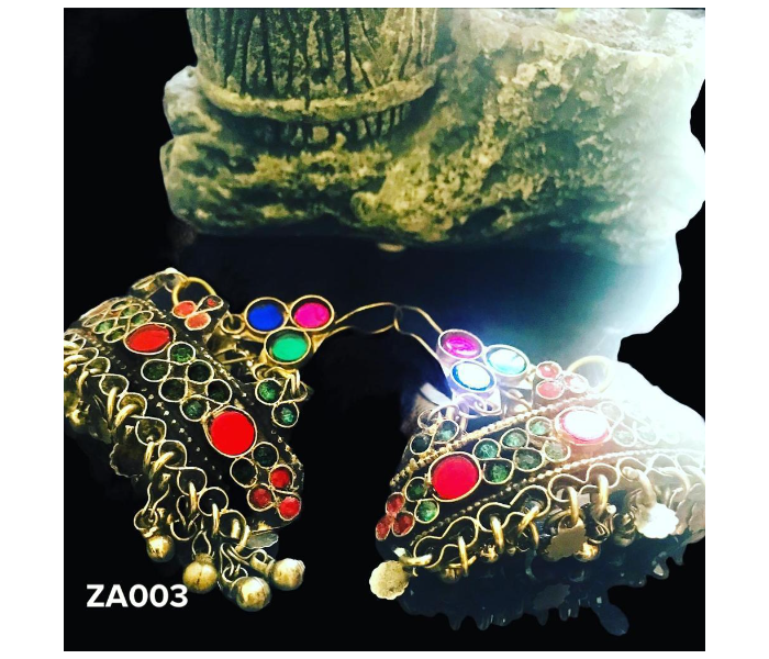 Zewarr ZA003 Elegant Vintage Polish Multicolour Afghani Earrings for Women - Antique Gold - Zoom Image