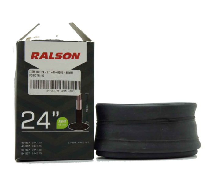 Ralson 24-2.1-R-6205-48MM 48mm Auto Valve BUTYL Bicycle Tube - Black - Zoom Image