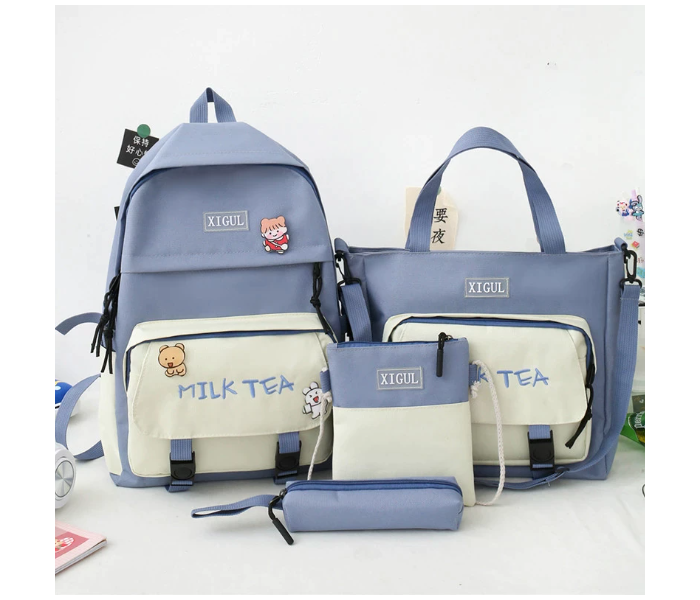 4 Pieces Canvas Laptop Rucksack Backpacks for Women - Blue - Zoom Image 1