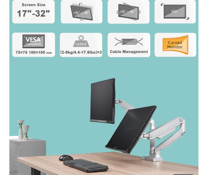 Skill Tech SH-100-C024 Desk Mount for 13 to 32 Inch Screen - Silver - Zoom Image 3