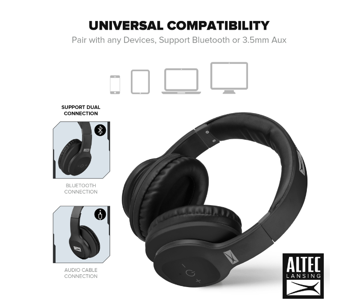 Altec Lansing MZX301-BLK-WG Bluetooth Over-Ear Headphone - Black - Zoom Image 6