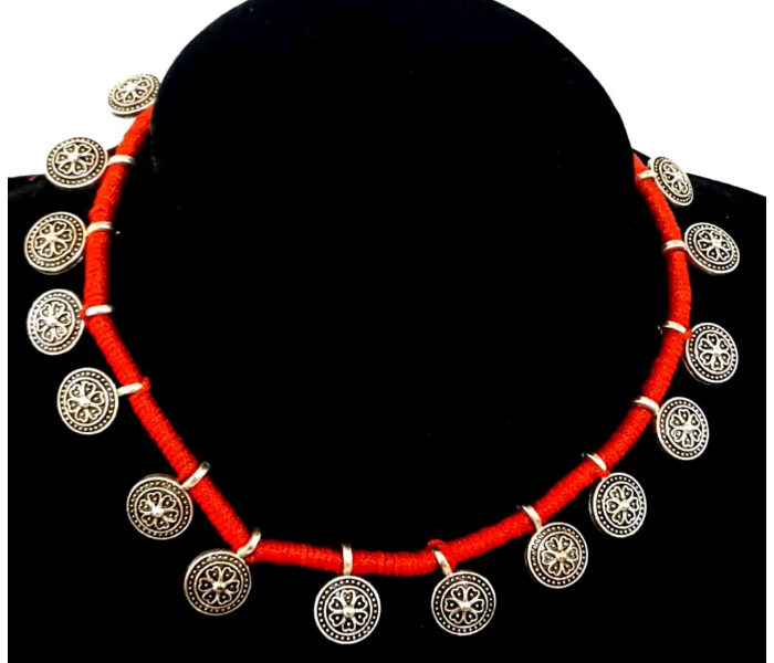 Strabella NC2-32a Beautiful German Silver Necklace in Thread for Women - Red - Zoom Image