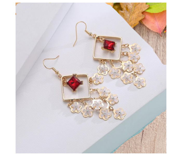 Strabella B2-06 Beautiful Hanging Earring for Women - Gold and Red - Zoom Image