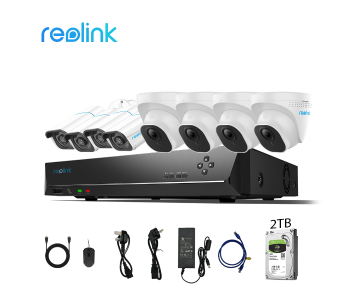 Reolink RL-4C820A-4C810A-N410 8MP Super HD PoE 8 Camera and 4K 2TB NVR and HDMI Wire Charger and Mouse  - Zoom Image 1