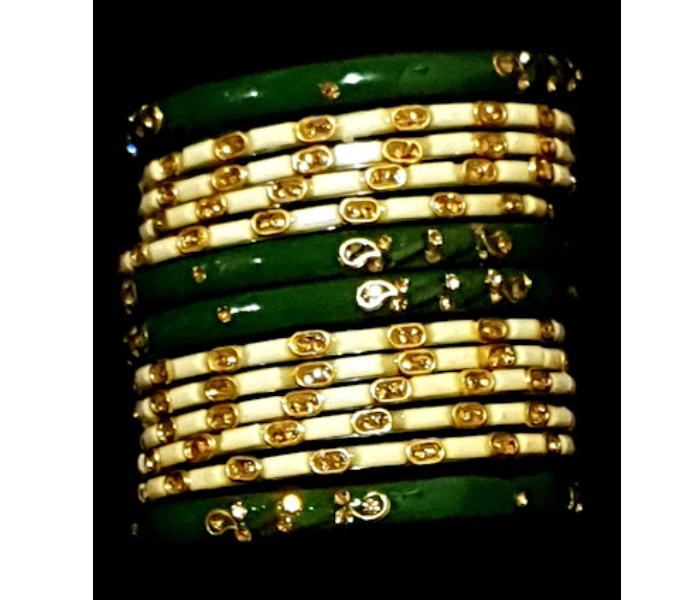 Strabella BL5-1 Beautiful 2.4 Designer Glass Bangles for Women - Green and White - Zoom Image