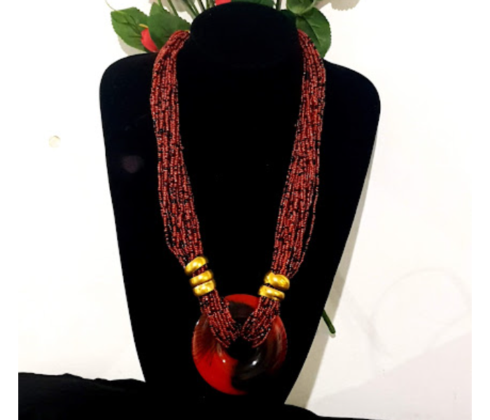 Strabella NC3-03d Beautiful Layered Beaded Necklace With Pendant for Women - Maroon - Zoom Image