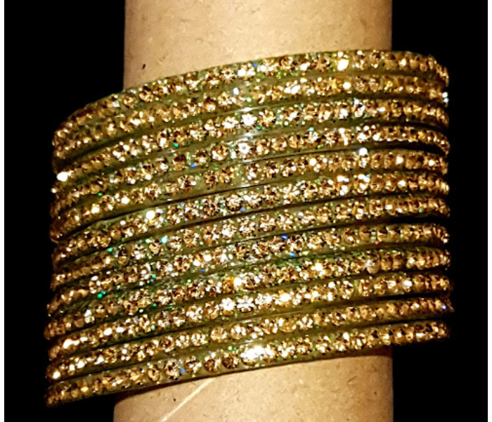 Strabella BL22-2 Designer Glass Bangles With Stones Size 2.4 for Women- Green - Zoom Image