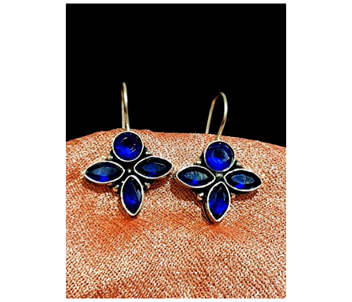 Strabella B4-10a Stylish German Silver Stoned Earring for Women - Blue - Zoom Image