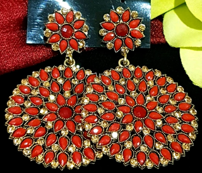 Strabella B9-01c Beautiful Stoned Earrings for Women - Red and Gold - Zoom Image