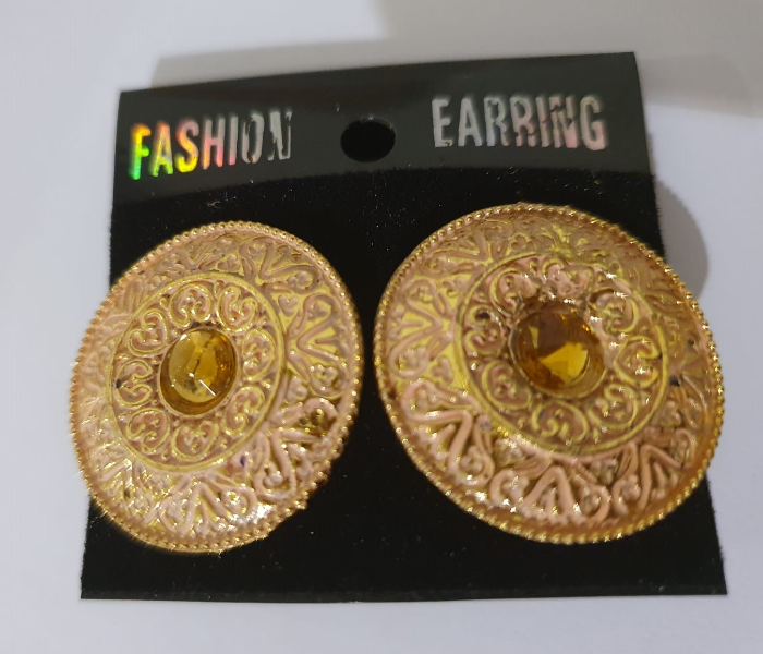 Strabella ES1-09b Stylish Round Shaped Antique Ear Stud for Women - Pink and Gold - Zoom Image