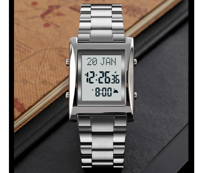 SKMEI-LED Chain Strapped Digital Qibla Muslim Watches for Men - Silver - Zoom Image 5