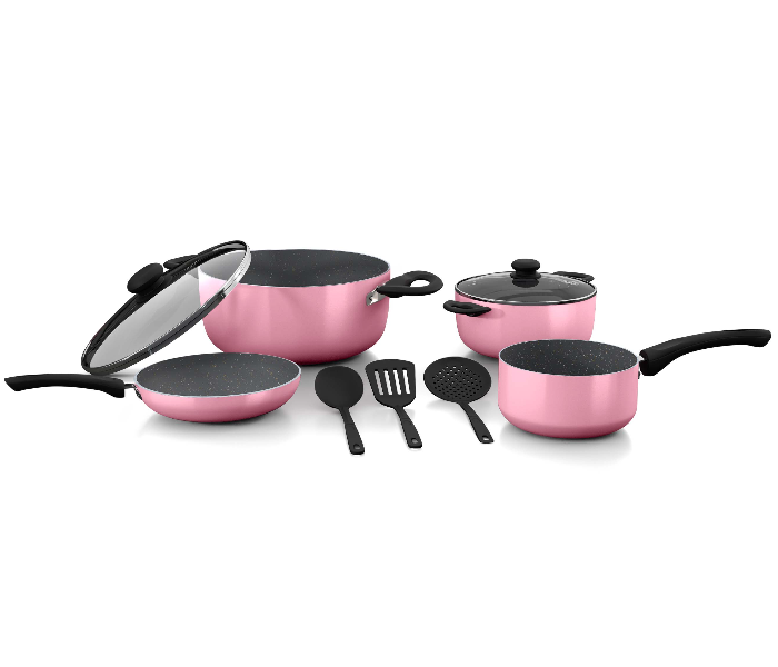 Delici DGAN 9P 9 Pieces Granite Coated Aluminium Cookware Set - Pink - Zoom Image