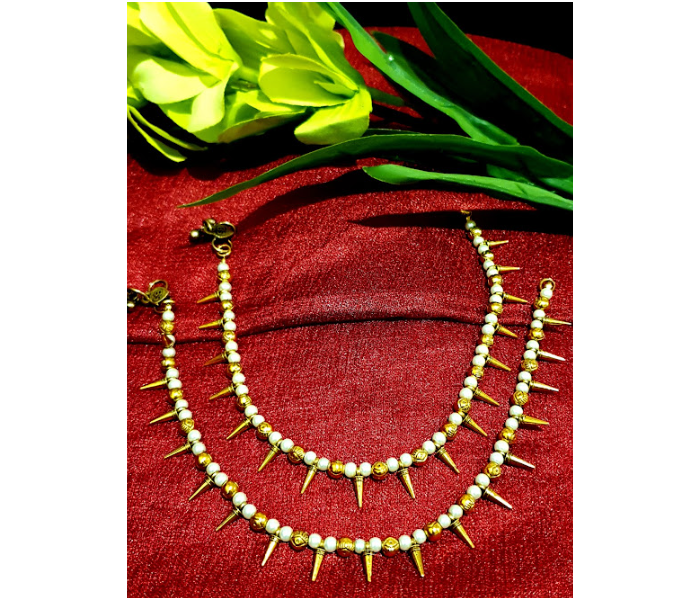 Strabella A1-11a Elegant German Anklets With Beads for Adult - Gold and White - Zoom Image