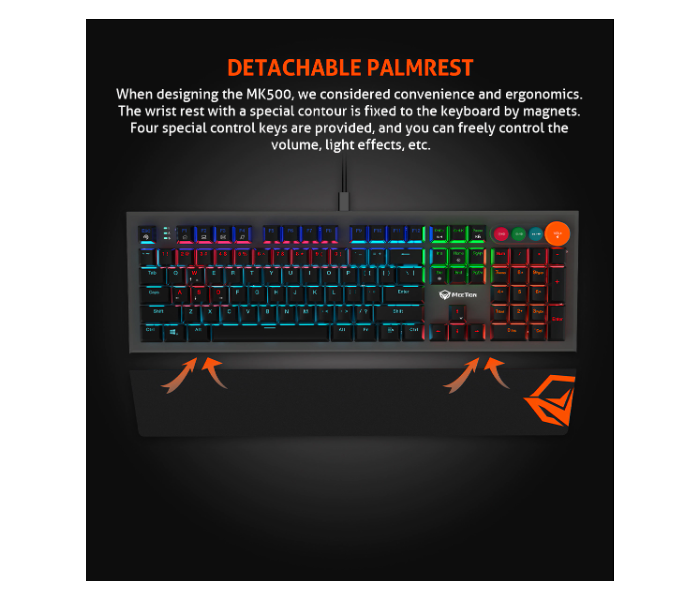 Meetion MT-MK500 Mechanical RGB Backlit Gaming Keyboard with Type C Cable - Black - Zoom Image 4