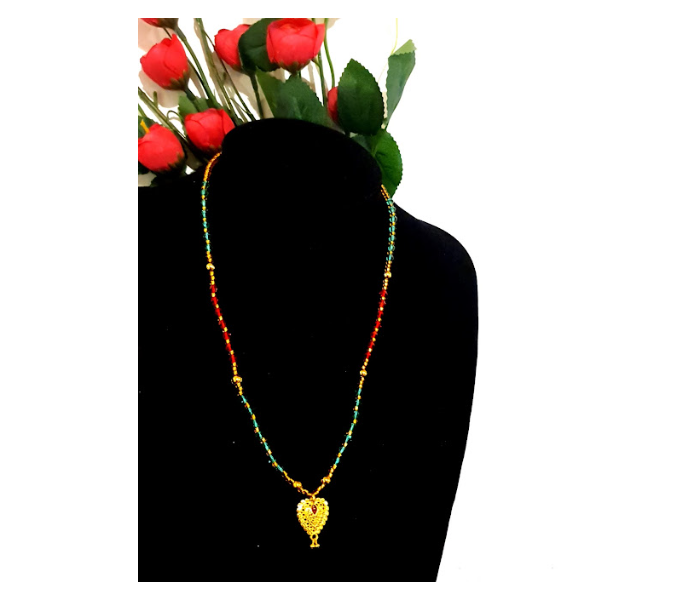 Strabella NC4-09 Elegant Crystal Beads Chain With Gold Plated Pendant for Women - Gold and Red - Zoom Image