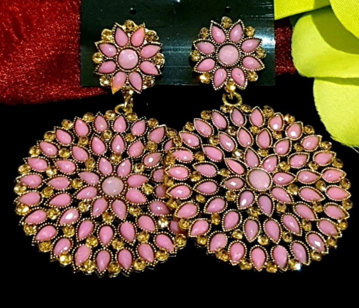 Strabella B9-01a Beautiful Stoned Earrings for Women - Pink and Gold - Zoom Image