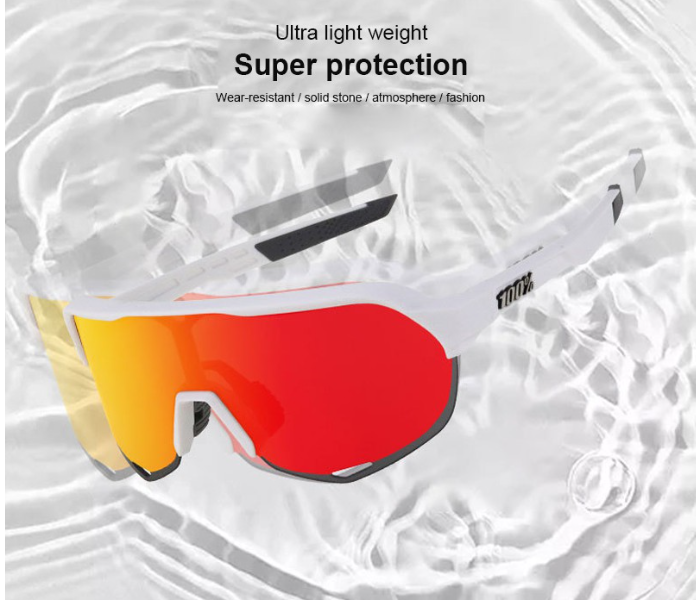  KBY Sagan 100 Percentage S2 Cycling Sunglasses With UV400 Protection 3 Lens Set - White And Red  - Zoom Image 10