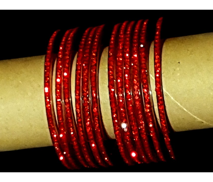 Strabella BL22-6 Designer Glass Bangles With Stones Size 2.5 for Women - Red - Zoom Image