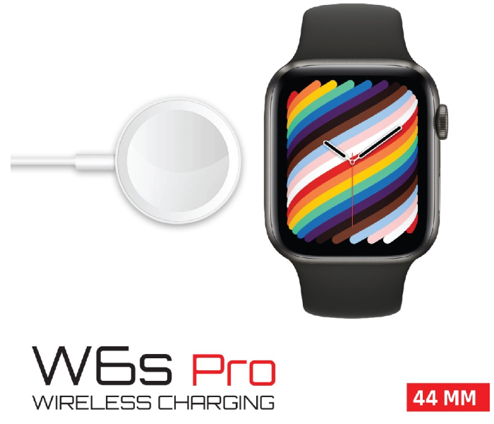 iSmart W6S PRO Full Screen Display 44mm Smart Watch With Wireless Charging - Black - Zoom Image 1