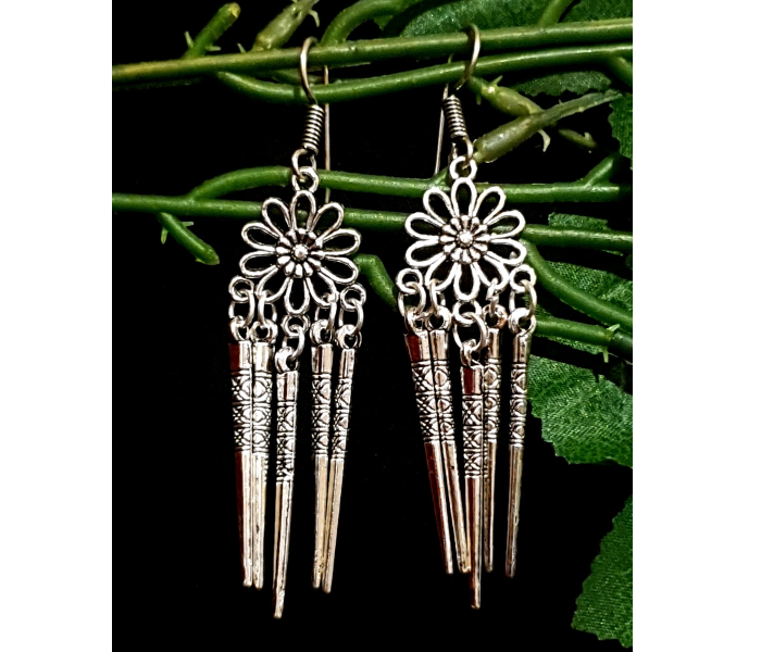 Strabella ER2-01 Beautiful Oxidised Hanging Earrings for Women - Silver - Zoom Image